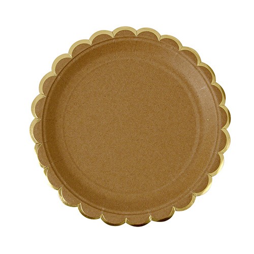 Στρογγυλά Πιάτα Γλυκού Κραφτ Με Χρυσό (8pcs)