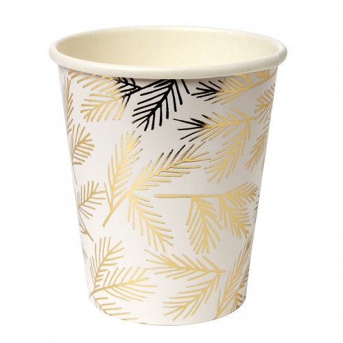 Gold Leaves Cups-Χάρτινα Ποτήρια Με Χρυσά Φύλλα 8pcs Meri Meri