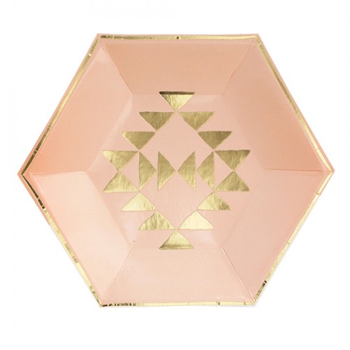 Χάρτινα Πιάτα Γλυκού Σε Ροζ Παστέλ Με Χρυσά Τρίγωνα - Wander By Harlow & Grey