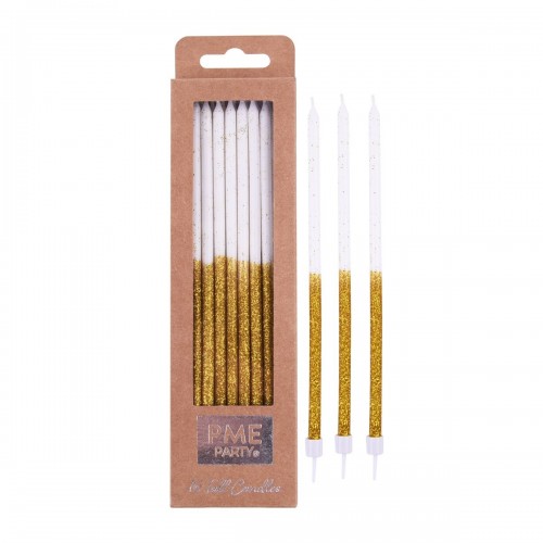 Ψηλά Κεριά με Χρυσό Γκλίτερ 16pcs