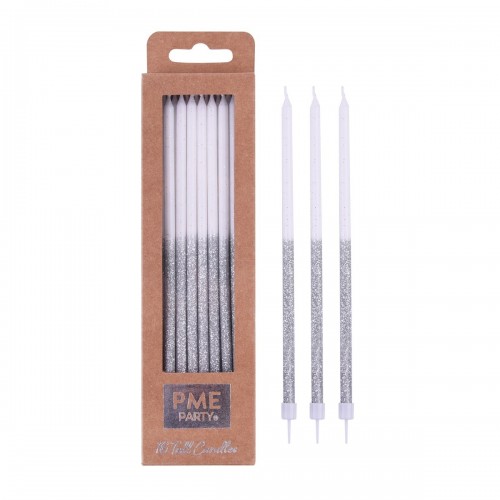 Ψηλά Κεριά με Ασημί Γκλίτερ 16pcs