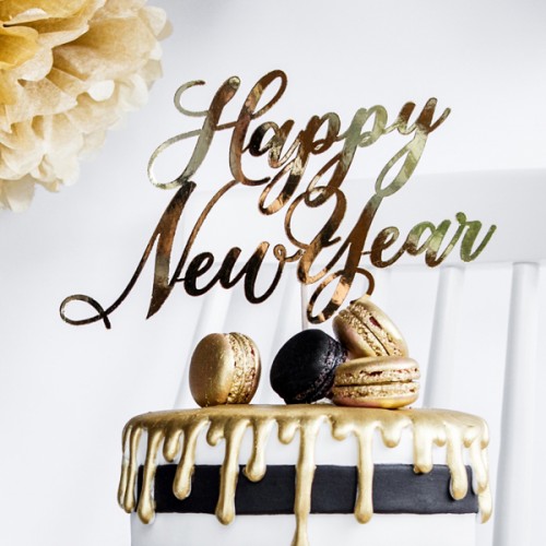 Χρυσό Cake Topper Happy New Year Τούρτας & Βασιλόπιτας 