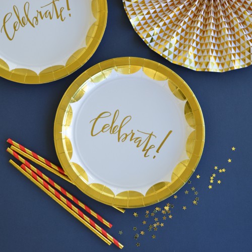 Στρογγυλά Χρυσά Πιάτα "Gold Celebrate" 