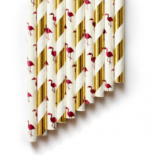 abcJoy Χάρτινα Καλαμάκια Φλαμίνγκο Λευκό Με Φούξια Foil (25-pack)