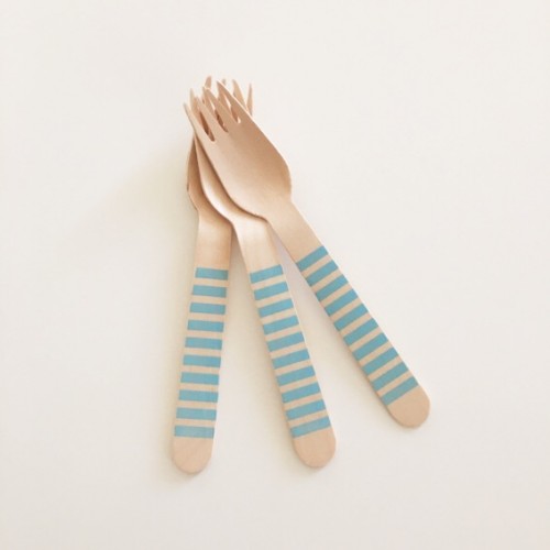 abcJoy γαλάζια ριγέ ξύλινα πιρουνάκια  (12-pack)