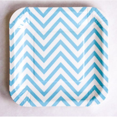 abcJoy γαλάζια chevron τετράγωνα πιάτα (12-pack)