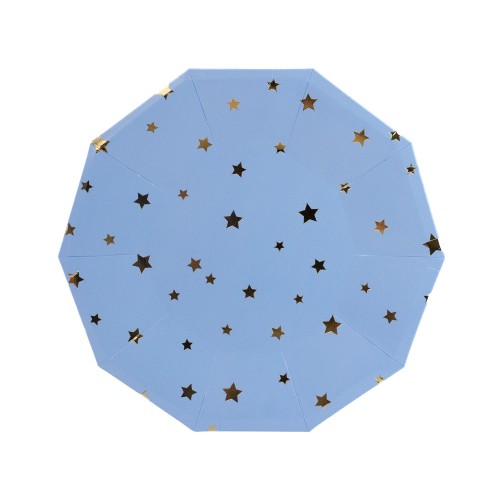 Χάρτινα Πιάτα Γλυκού Μπλε Με Χρυσά Αστέρια 8pcs 