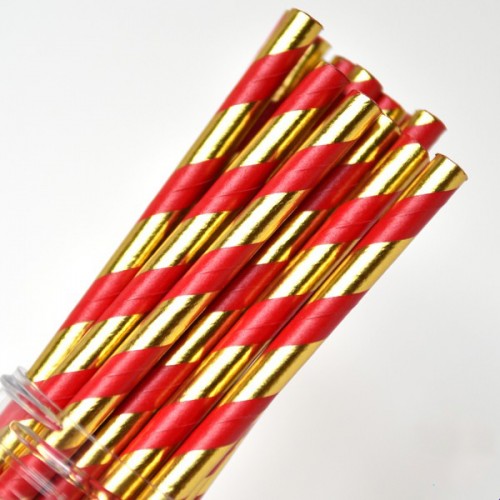 abcJoy "Red&Gold Luxury" χάρτινα καλαμάκια ριγέ σε Κόκκινο-Χρυσό (25-pack)