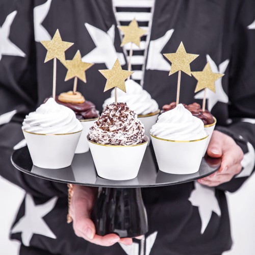 Χάρτινες Θήκες Λευκές Με Χρυσό Cupcake Wrappers PartyDeco