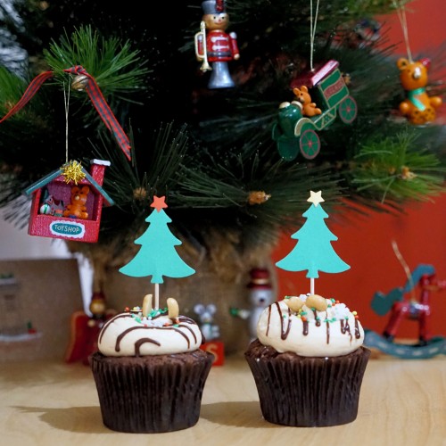 Cupcake Toppers Χριστουγεννιάτικα Έλατα Με Αστέρια-Hand Made By Ministry Of Art 6pcs