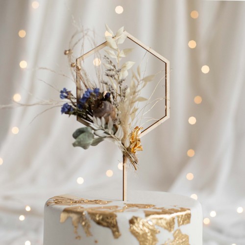 Cake Topper Ξύλινο Εξάγωνο Διακοσμητικό Τούρτας