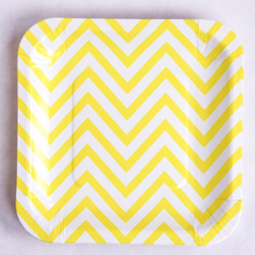 abcJoy κίτρινα chevron τετράγωνα πιάτα (12-pack)