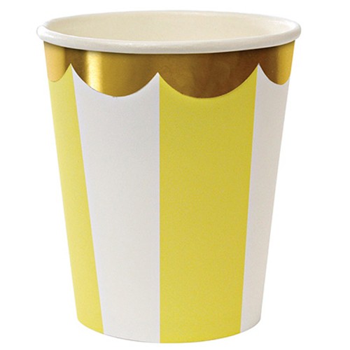 Χάρτινα Ποτήρια Μύλος Κίτρινο Με Χρυσό (8pcs)