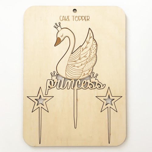 Σετ Cake Topper Swan Princess  Με Αστέρια - Τόπερ Τούρτας Πριγκίπισσα Κύκνος