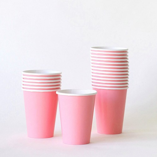Μονόχρωμα Ροζ Χάρτινα Ποτήρια-14pcs-Unique