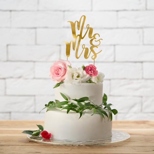 Cake Topper Mr&Mrs Χρυσό Διακοσμητικό Γαμήλιας Τούρτας