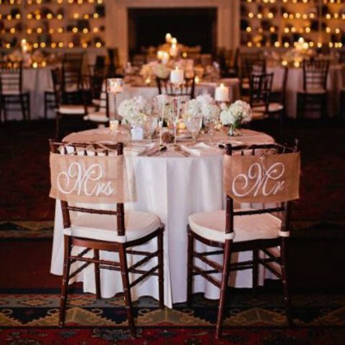 Ταμπέλες Λινάτσας-Mr Και Mrs-Τυπωμένες Με Κορδόνια