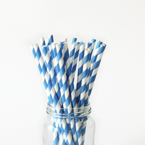 abcJoy μπλε ριγέ χάρτινα καλαμάκια (25-pack)