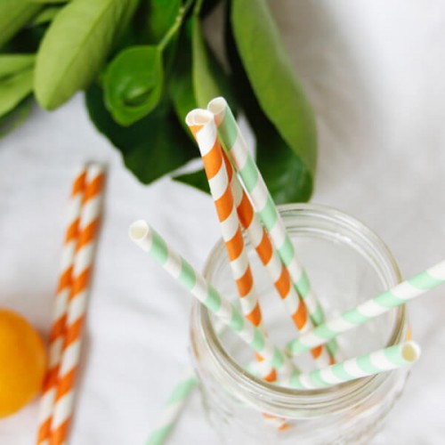 abcJoy πορτοκαλί ριγέ χάρτινα καλαμάκια (25-pack)