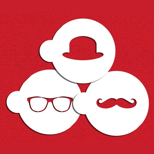 Hipster Cookie & Little Man Stencils Set - Στένσιλ Για Μπισκότα Μικρός Κύριος - Μουστάκι Γυαλιά Καπέλο (3pcs) Designer Stencils