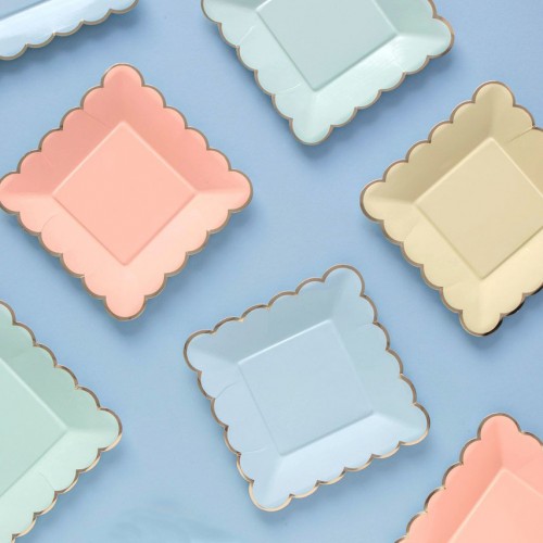 Τετράγωνα Πιάτα Φαγητού Γαλάζιο Με Χρυσό 