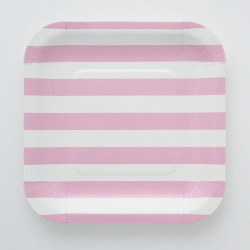 abcJoy ροζ ριγέ τετράγωνα πιάτα (12-pack)
