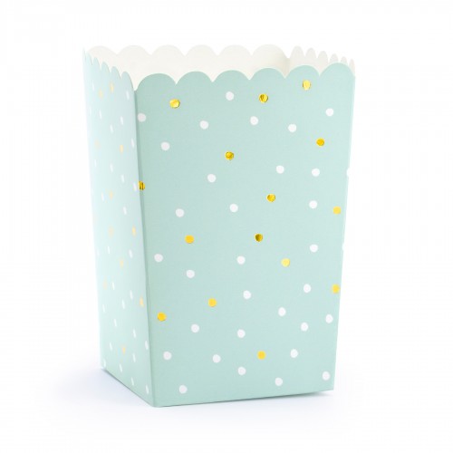 Χάρτινα Popcorn Boxes Μέντα Με Χρυσό Λευκό Πουά-Κουτιά Για Ποπ Κορν και Γλυκά