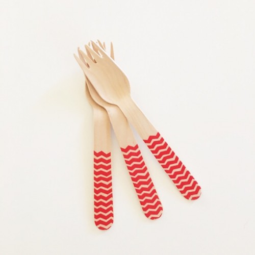 abcJoy κόκκινα chevron ξύλινα πιρουνάκια (12-pack)