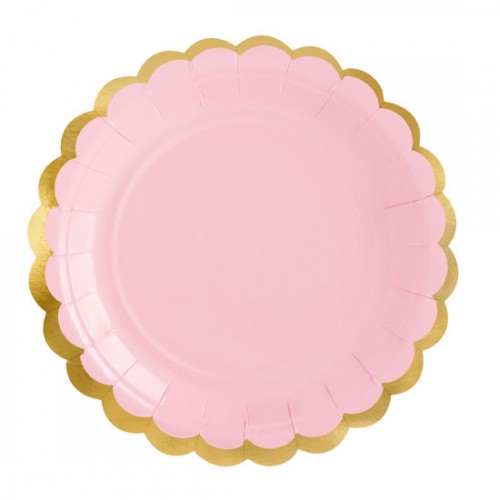 Χάρτινα Πιάτα Ροζ Με Χρυσό Party Deco