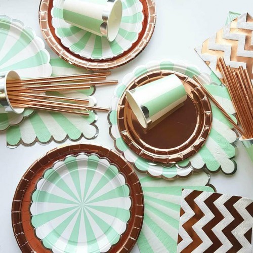 Στρογγυλά Foil Ροζ Χρυσά Πιάτα Γλυκού