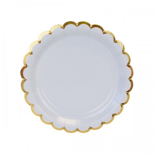 Στρογγυλά Πιάτα Γλυκού Γαλάζιο Με Χρυσό