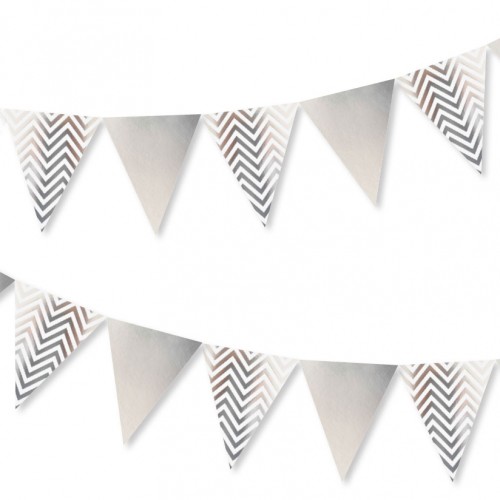 Χάρτινα Σημαιάκια Ασημί Chevron-Silver Foil Flag Garland
