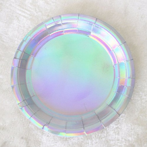 Στρογγυλά Χάρτινα Πιάτα Γλυκού Ιριδίζοντα Ασημί
