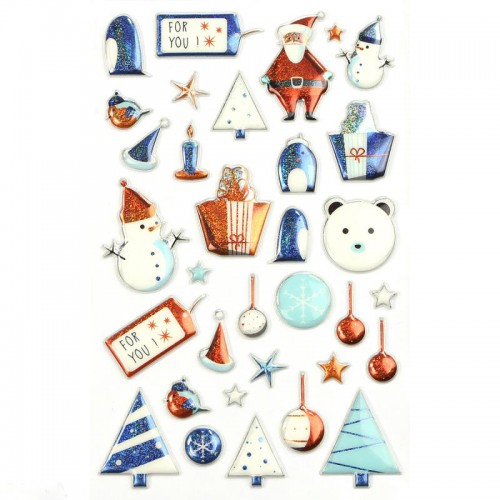 Χριστουγεννιάτικα Αυτοκόλλητα 3D Μπλε Για Συσκευασίες Και Δώρα 