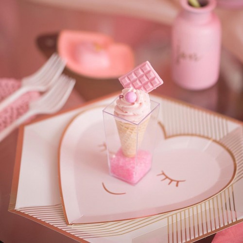 Χάρτινα Πιάτα Καρδιά Σε Ροζ Και Χρυσό - Blushing Heart Plates Meri Meri