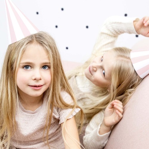 Χάρτινα Καπέλα Ροζ Ριγέ PartyDeco 