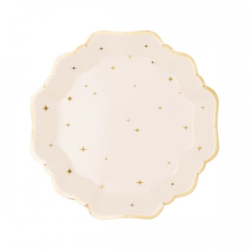 Χάρτινα Πιάτα Κρεμ Με Χρυσά Αστέρια