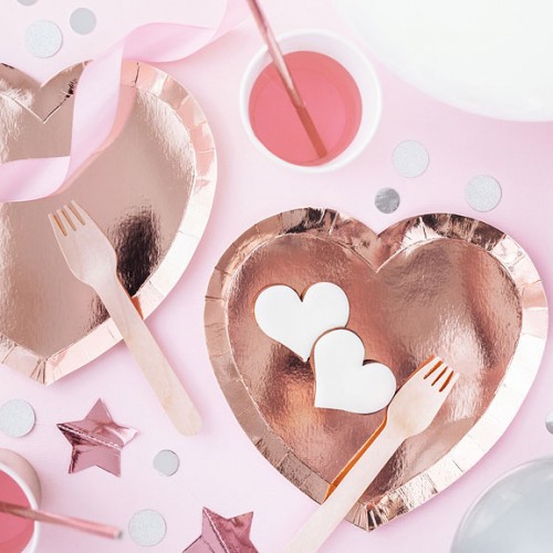 Χάρτινα Πιάτα Καρδιές Ροζ-Χρυσό PartyDeco