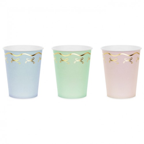 Χάρτινα Ποτήρια Παστέλ Με Χρυσό Φιόγκο