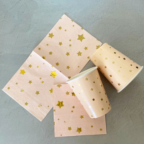 Χαρτοπετσέτες Γλυκού Σομόν Με Χρυσά Αστέρια