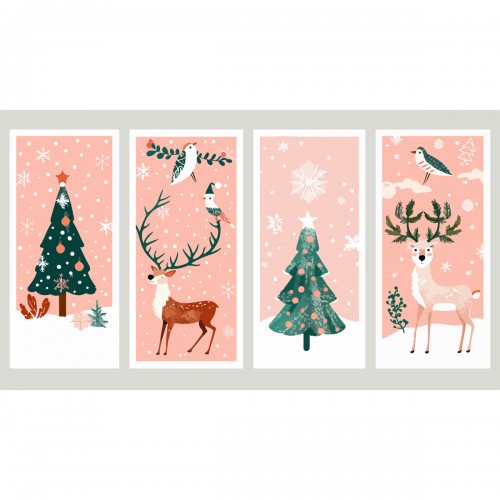 Αυτοκόλλητα Pink Christmas Χιονισμένο Έλατο Και Ελάφι